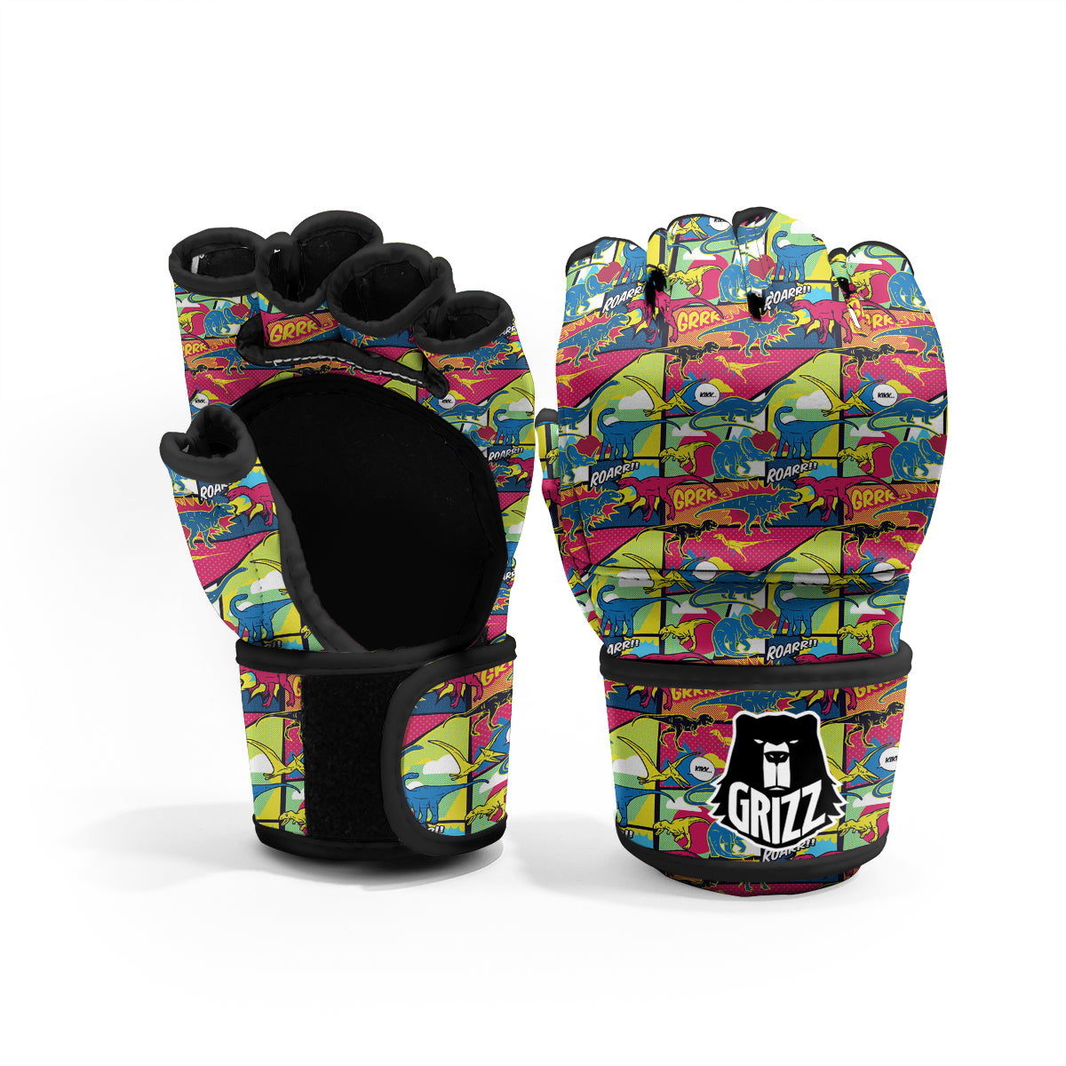Dinosaurs Comic Print Pattern MMA Gloves-grizzshop