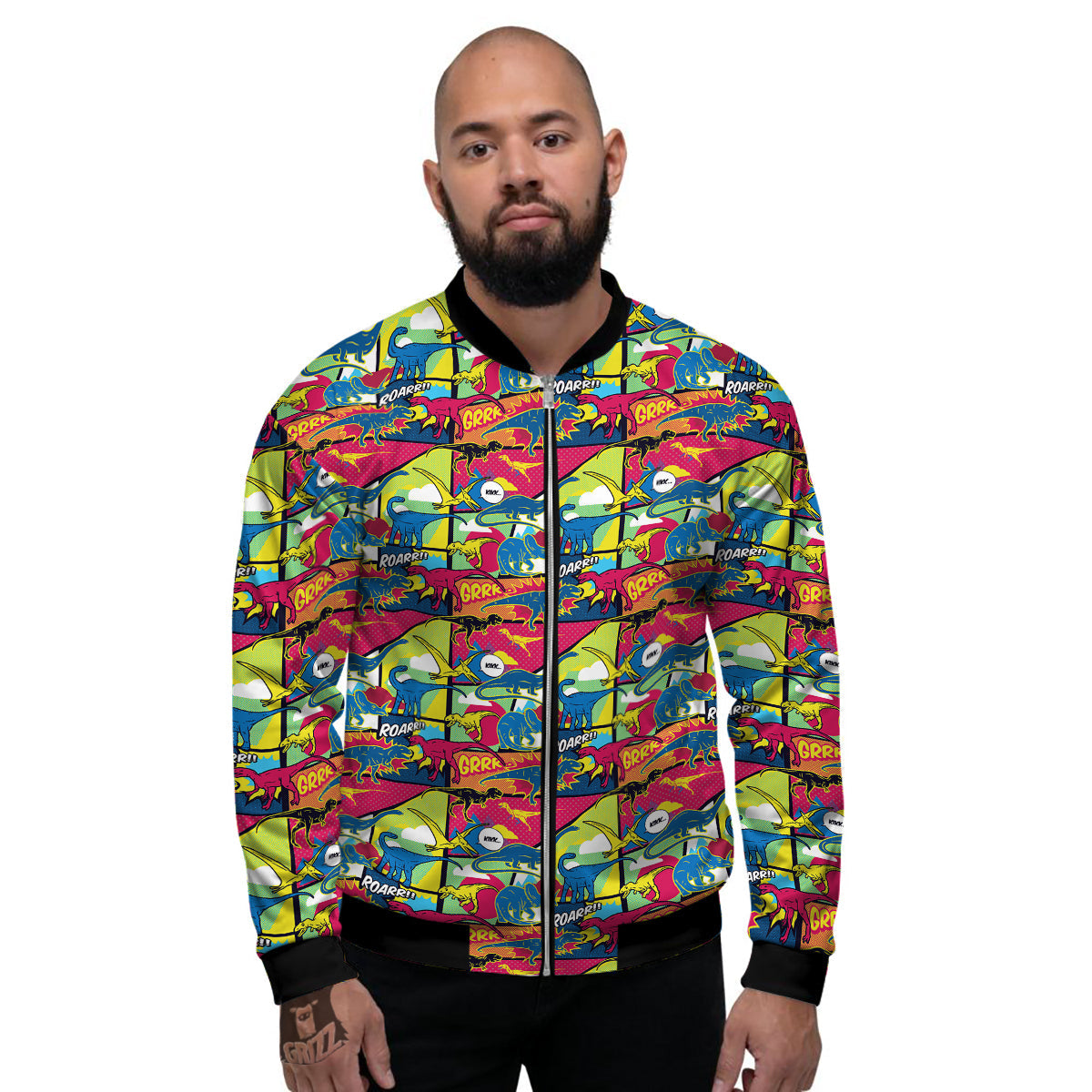 Dinosaurs Comic Print Pattern Men's Bomber Jacket-grizzshop