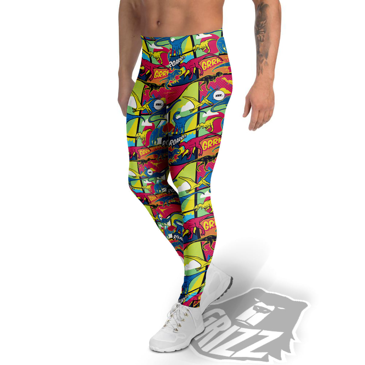 Dinosaurs Comic Print Pattern Men's Leggings-grizzshop