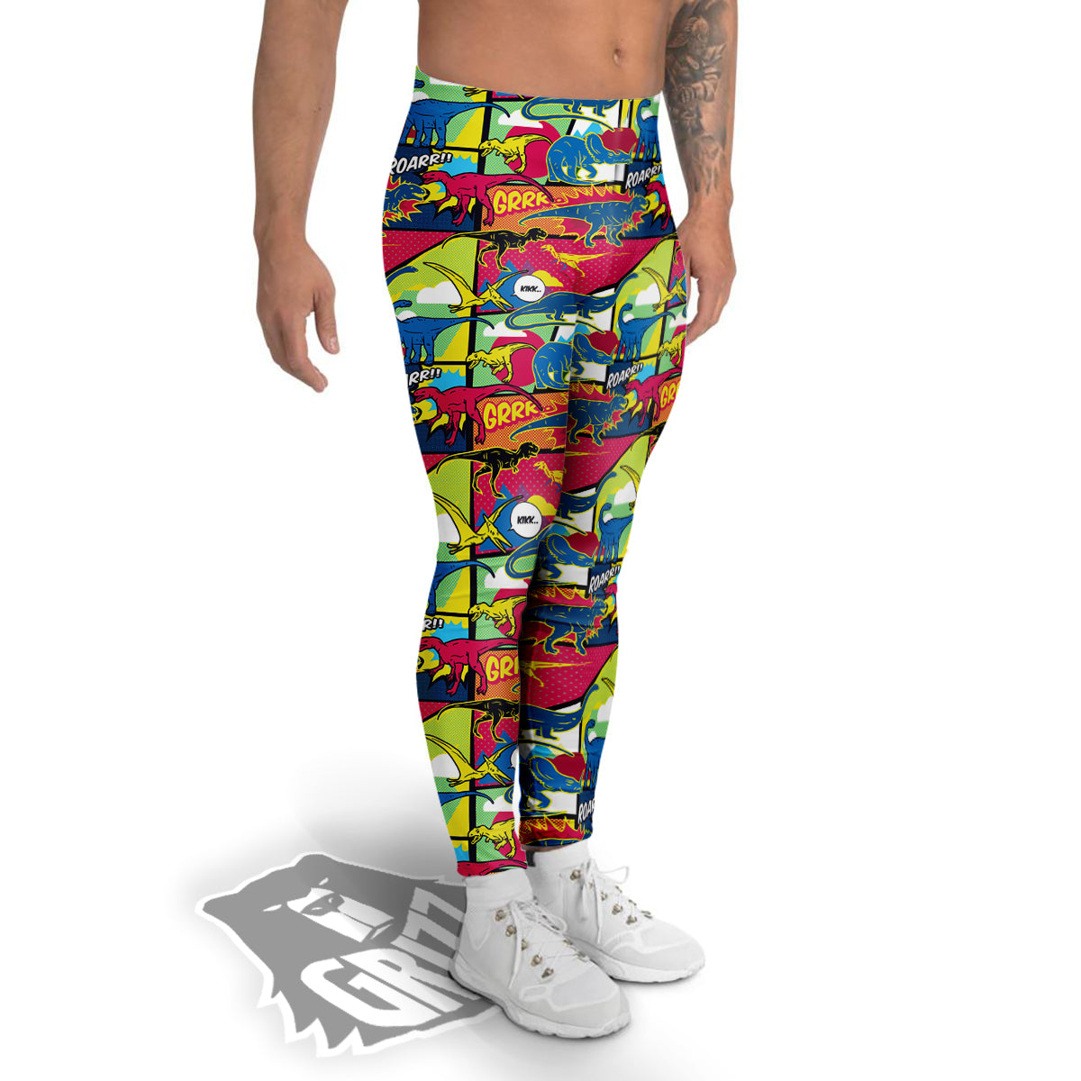 Dinosaurs Comic Print Pattern Men's Leggings-grizzshop
