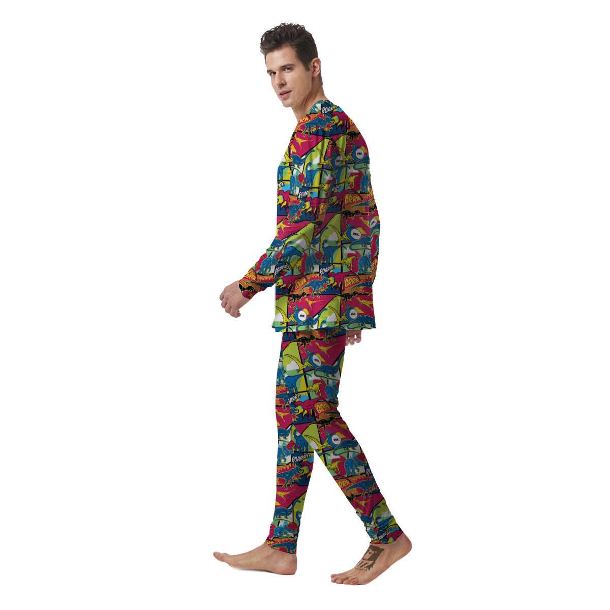 Dinosaurs Comic Print Pattern Men's Pajamas-grizzshop