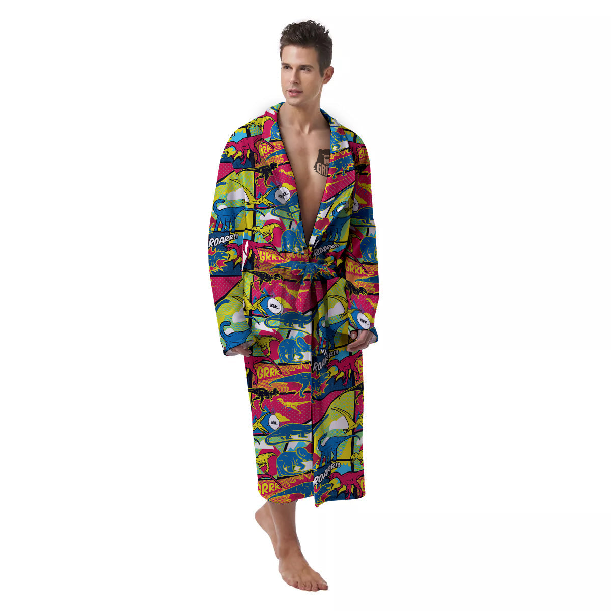 Dinosaurs Comic Print Pattern Men's Robe-grizzshop
