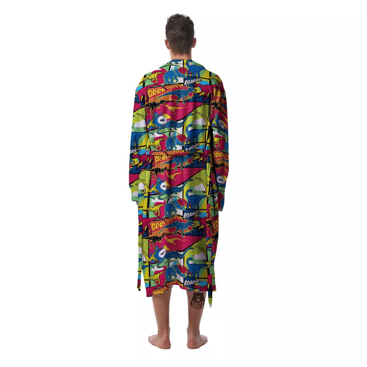 Dinosaurs Comic Print Pattern Men's Robe-grizzshop