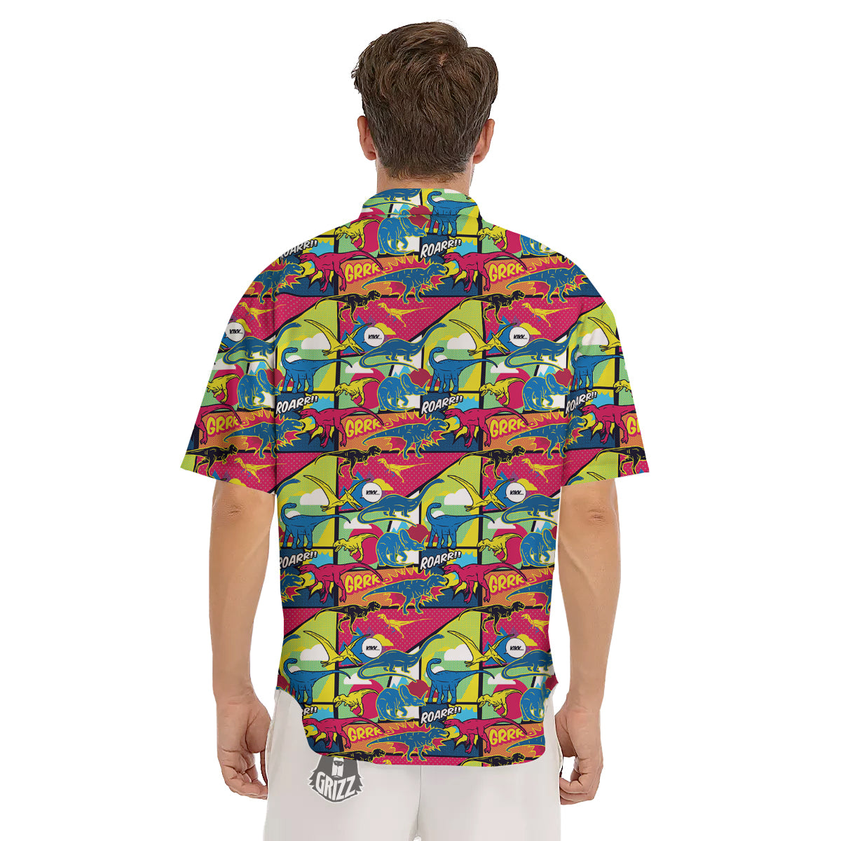 Dinosaurs Comic Print Pattern Men's Short Sleeve Shirts-grizzshop