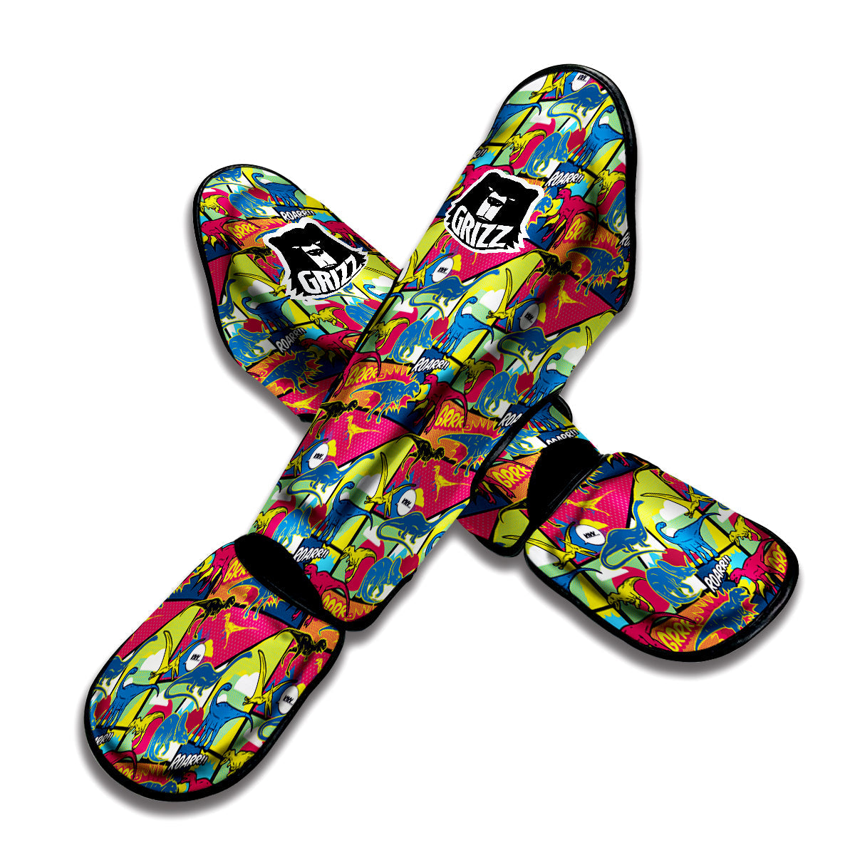 Dinosaurs Comic Print Pattern Muay Thai Shin Guards-grizzshop