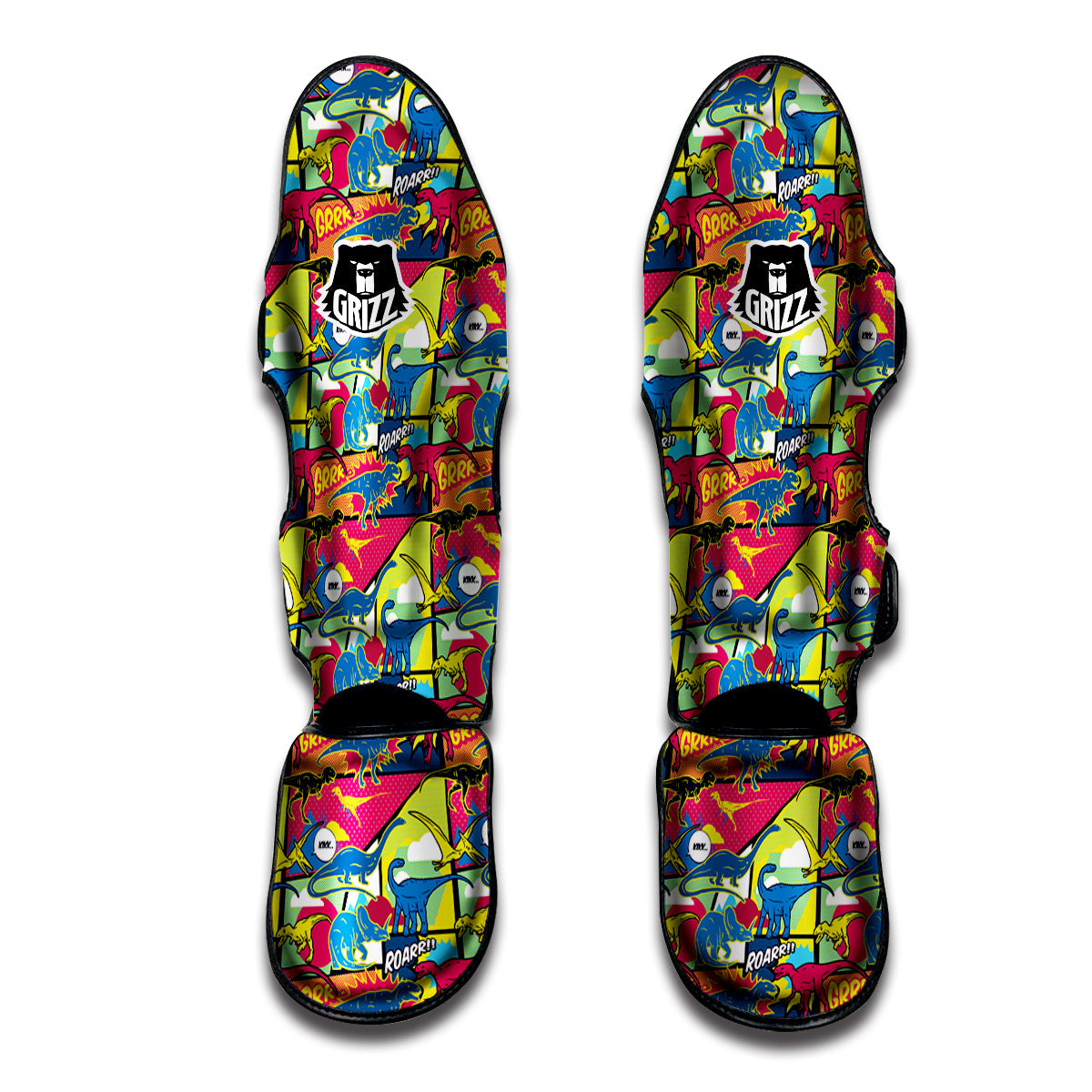 Dinosaurs Comic Print Pattern Muay Thai Shin Guards-grizzshop