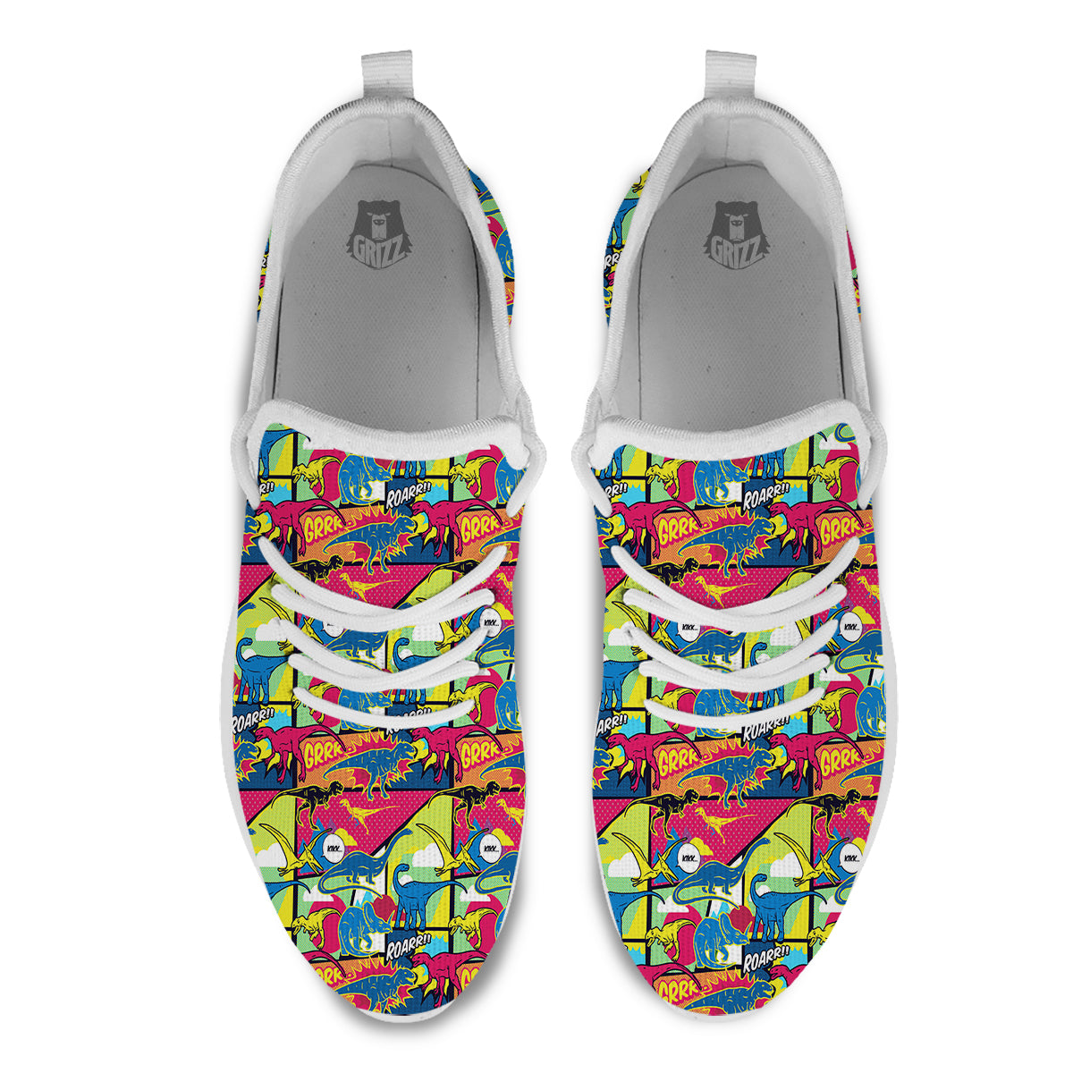 Dinosaurs Comic Print Pattern White Athletic Shoes-grizzshop