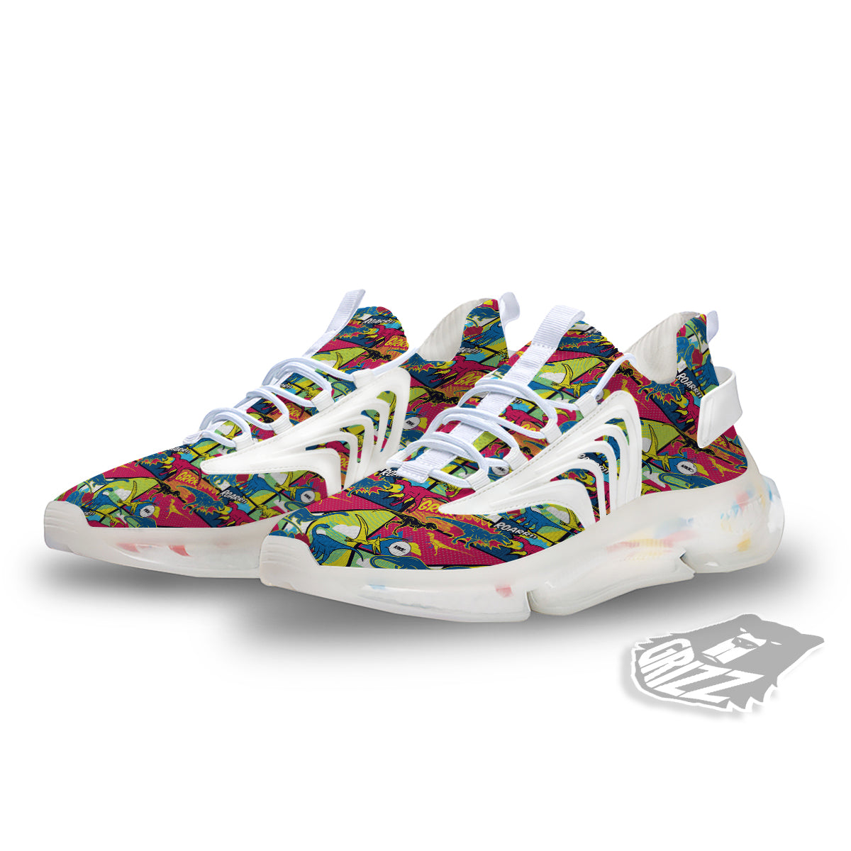 Dinosaurs Comic Print Pattern White Gym Shoes-grizzshop