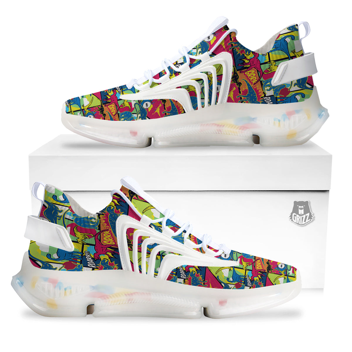 Dinosaurs Comic Print Pattern White Gym Shoes-grizzshop