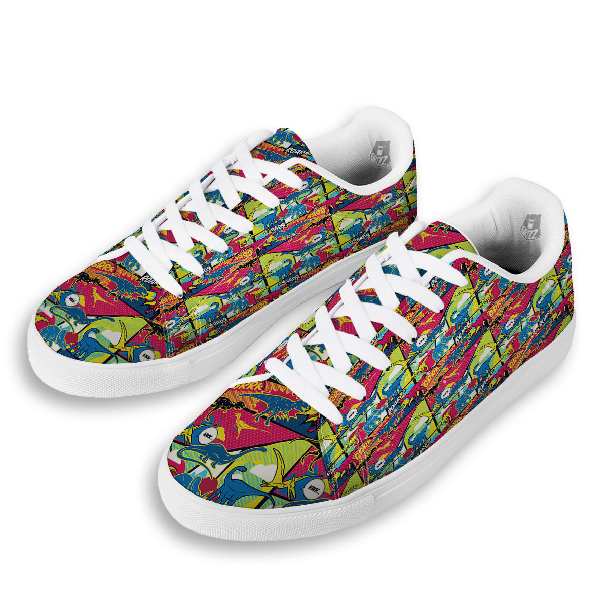 Dinosaurs Comic Print Pattern White Low Top Sneakers-grizzshop