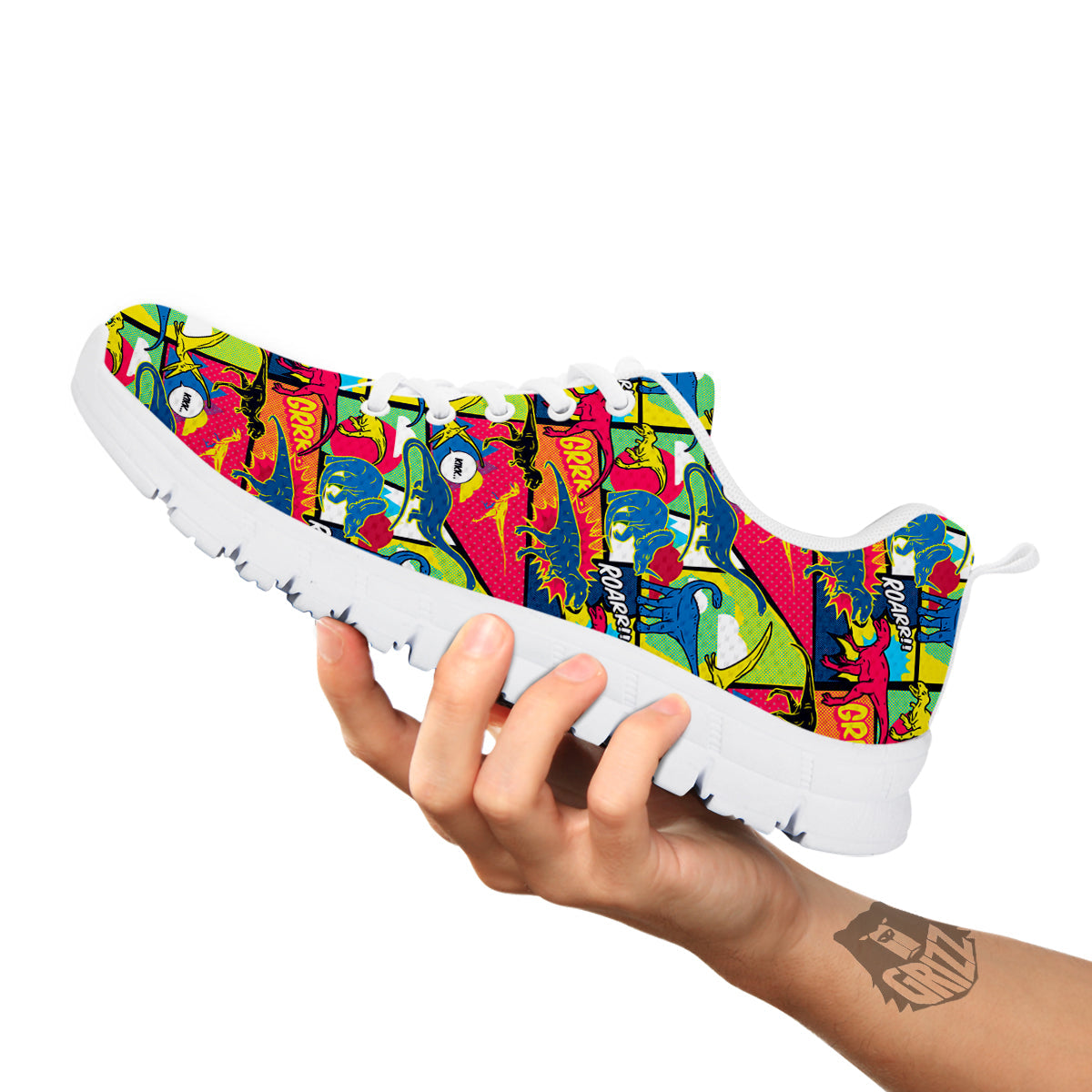 Dinosaurs Comic Print Pattern White Sneaker-grizzshop