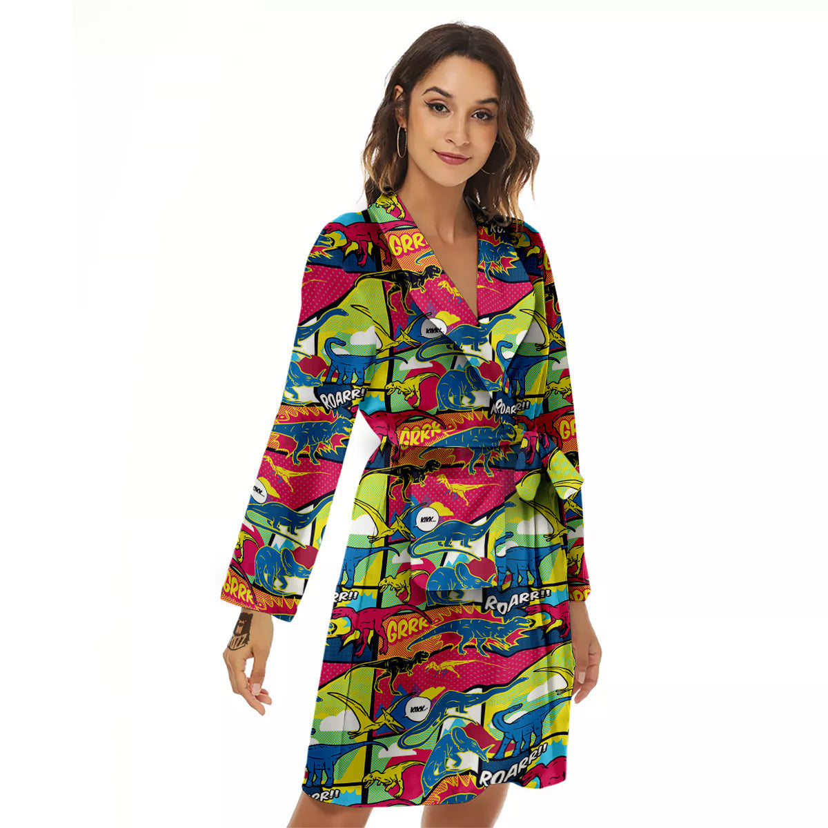 Dinosaurs Comic Print Pattern Women's Robe-grizzshop