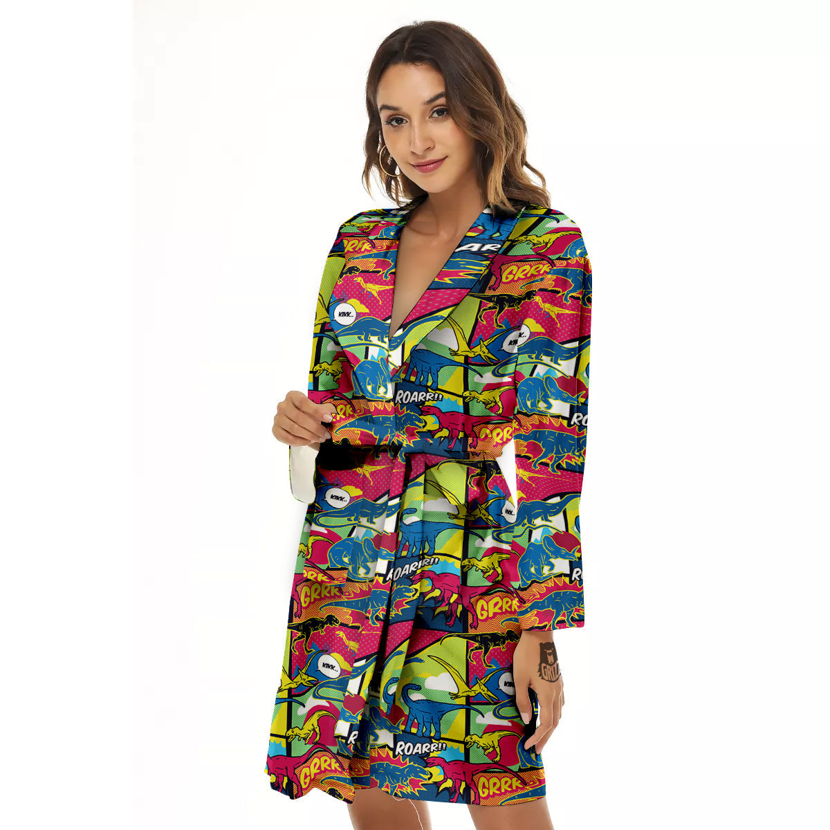 Dinosaurs Comic Print Pattern Women's Robe-grizzshop