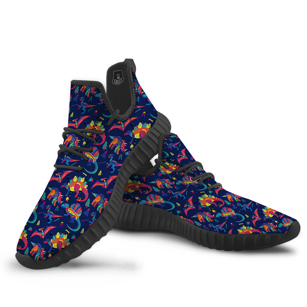 Dinosaurs Cute Colorful Print Pattern Black Walking Shoes-grizzshop