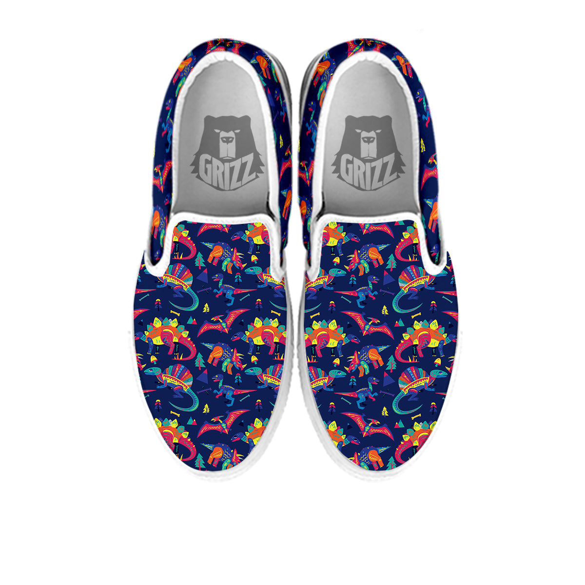 Dinosaurs Cute Colorful Print Pattern White Slip On Shoes-grizzshop