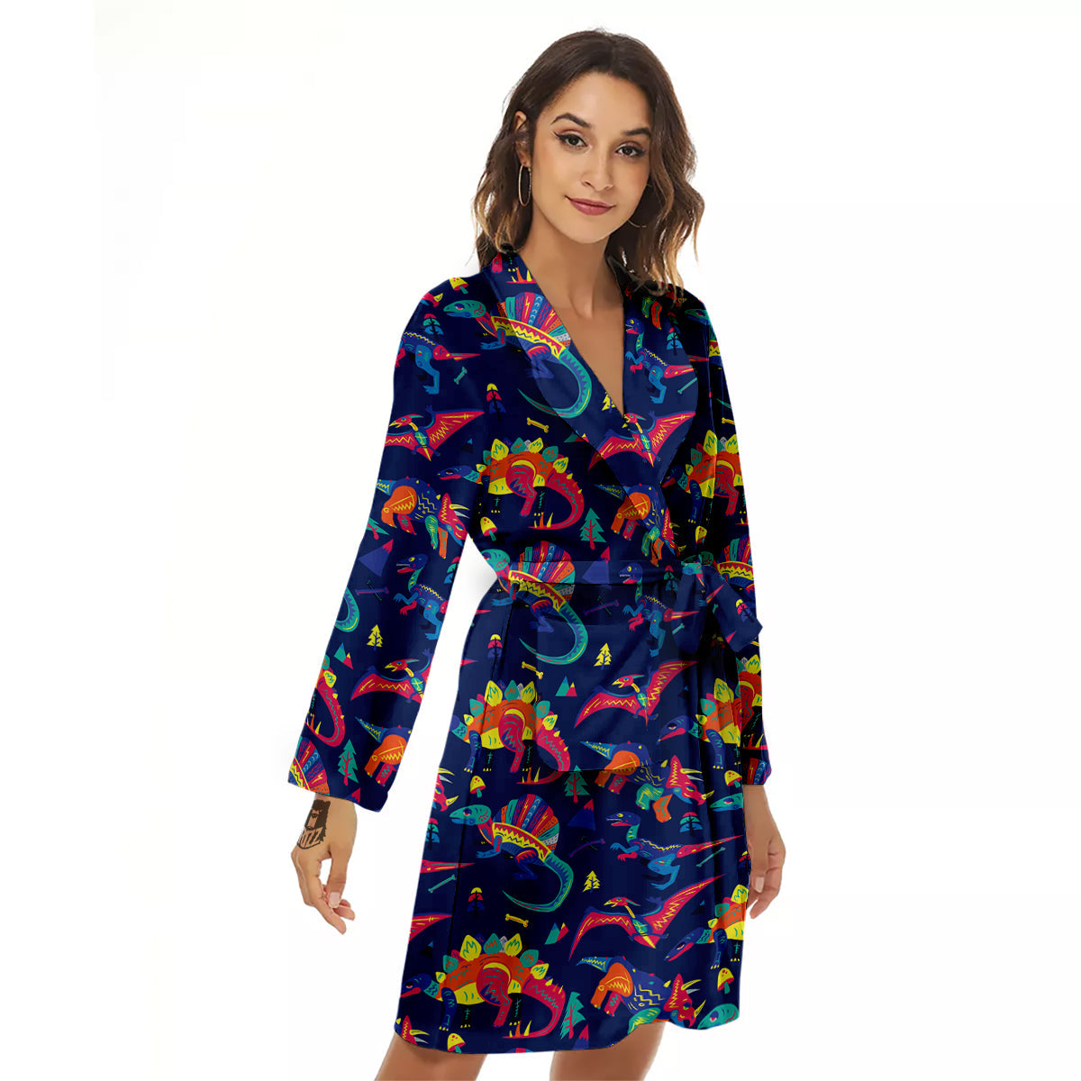 Dinosaurs Cute Colorful Print Pattern Women's Robe-grizzshop