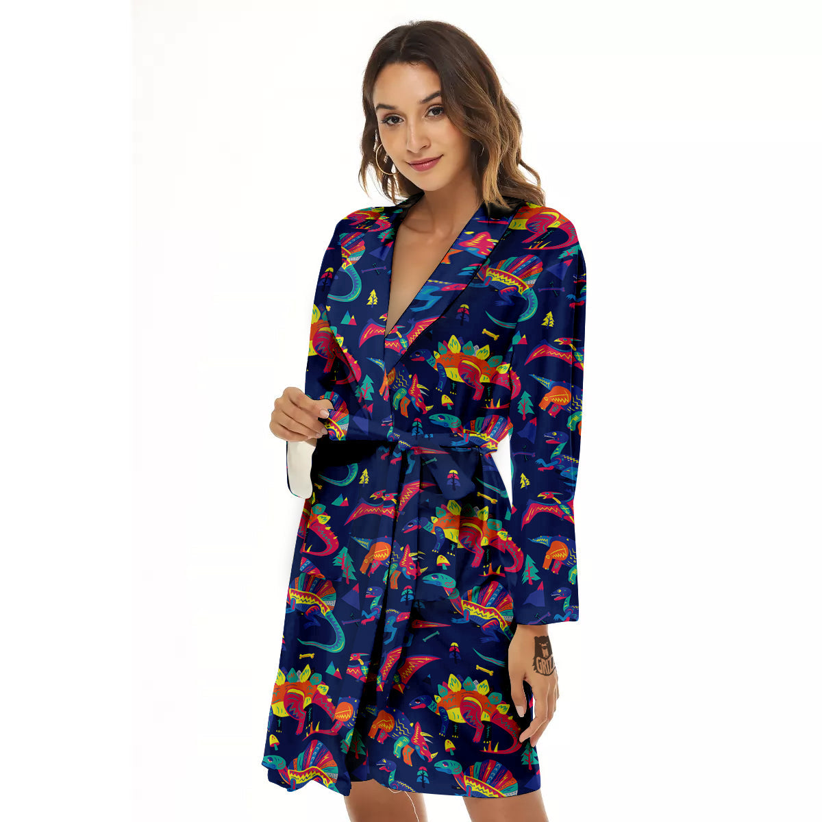 Dinosaurs Cute Colorful Print Pattern Women's Robe-grizzshop