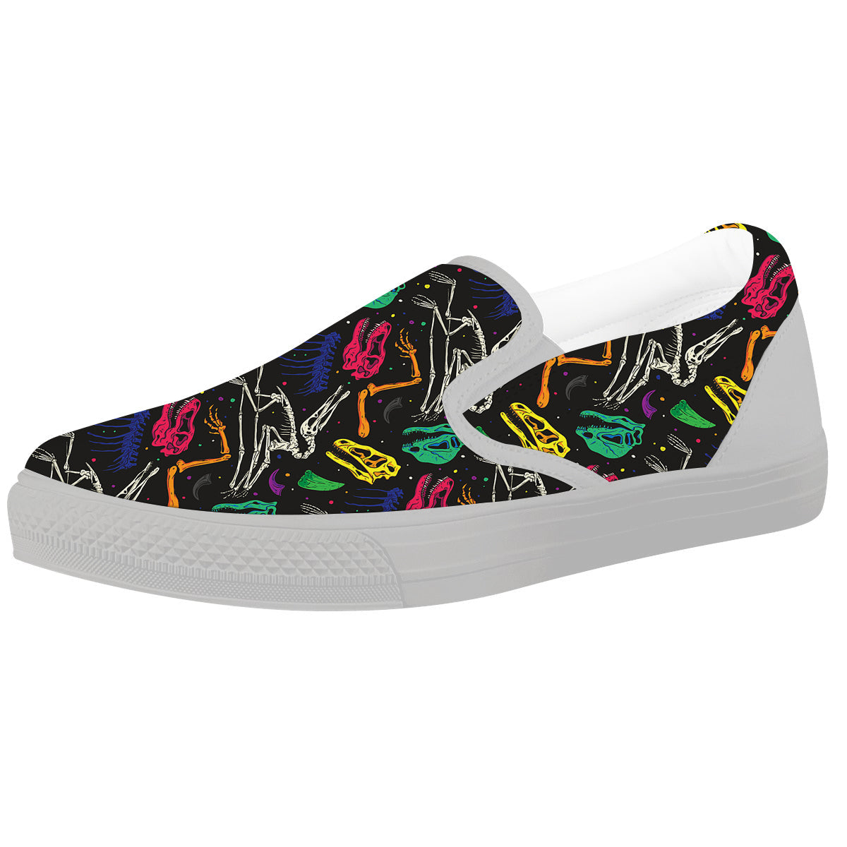Dinosaurs Fossil Colorful Print Pattern White Slip On Shoes-grizzshop