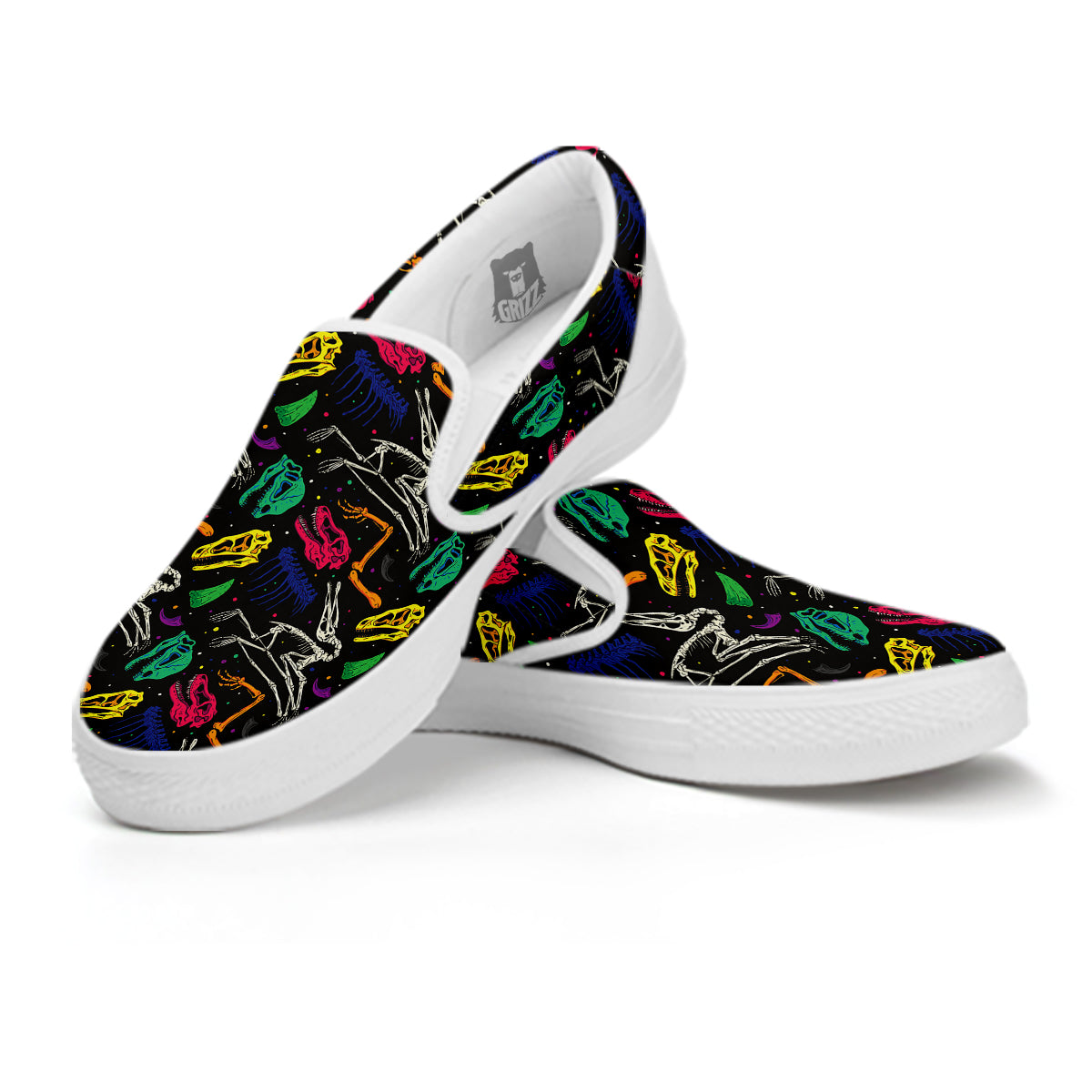 Dinosaurs Fossil Colorful Print Pattern White Slip On Shoes-grizzshop
