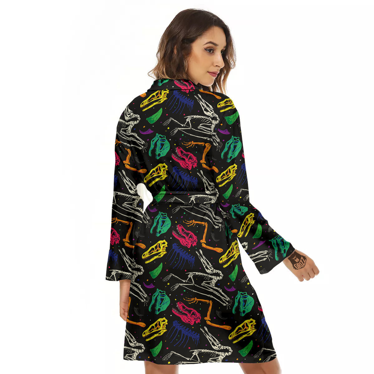 Dinosaurs Fossil Colorful Print Pattern Women's Robe-grizzshop