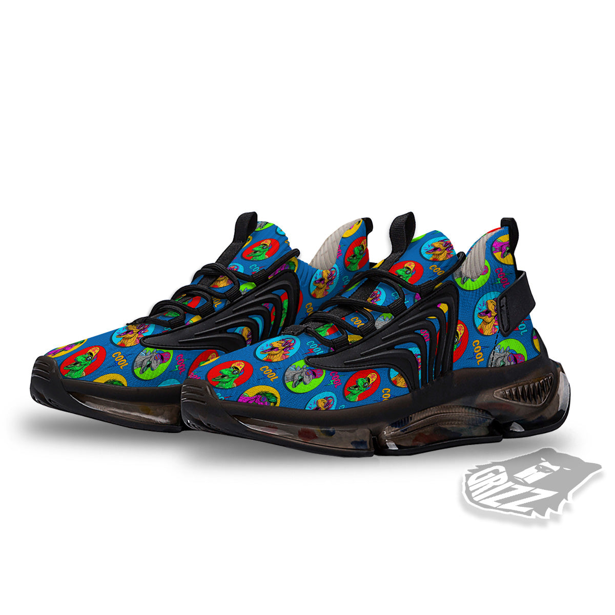 Dinosaurs Pop Art Print Pattern Black Gym Shoes-grizzshop