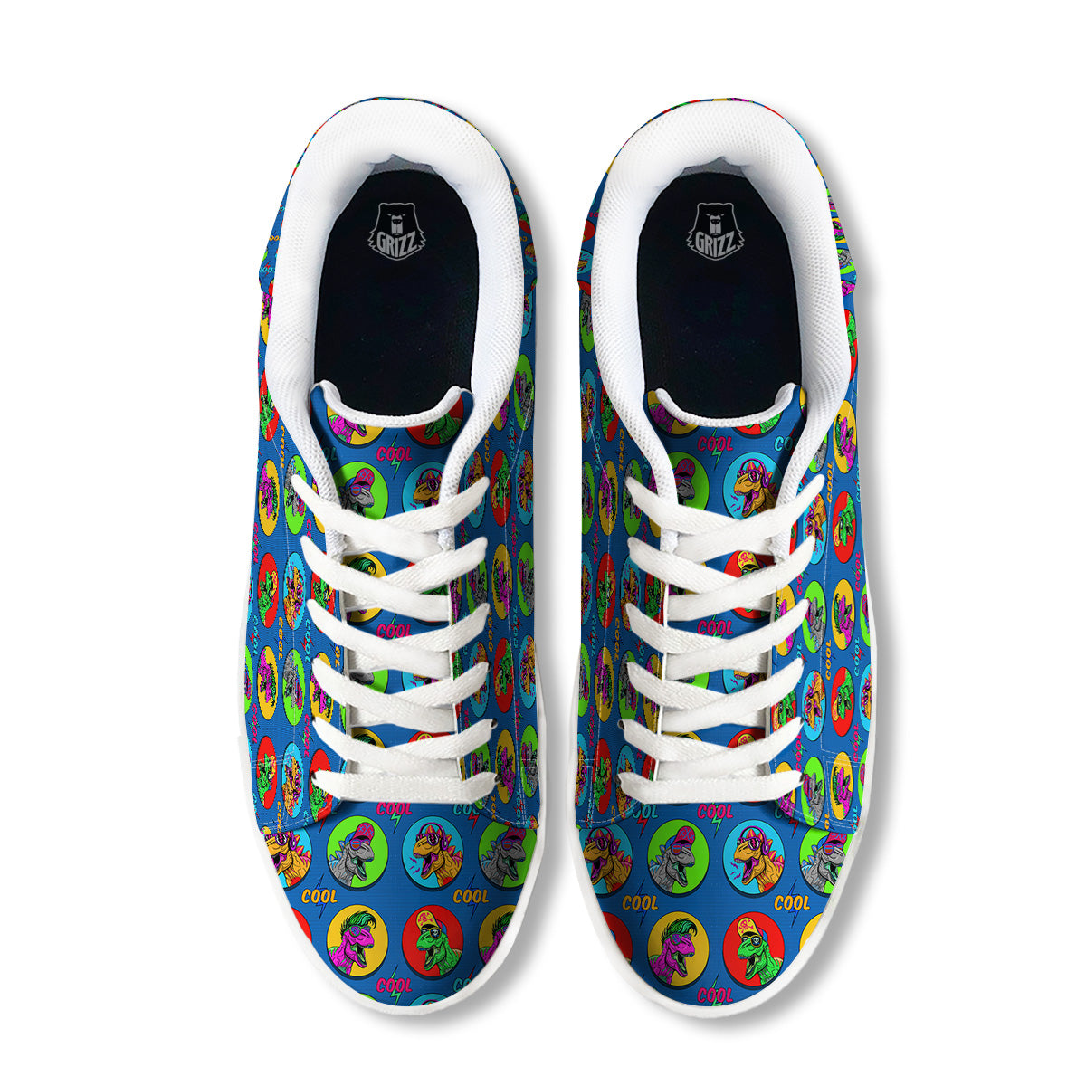 Dinosaurs Pop Art Print Pattern White Low Top Sneakers-grizzshop