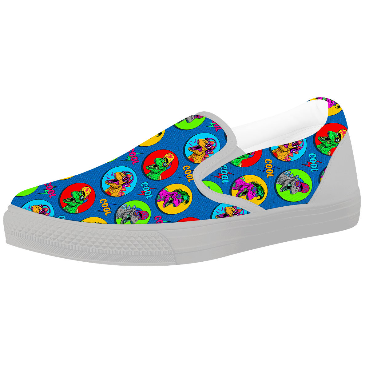 Dinosaurs Pop Art Print Pattern White Slip On Shoes-grizzshop