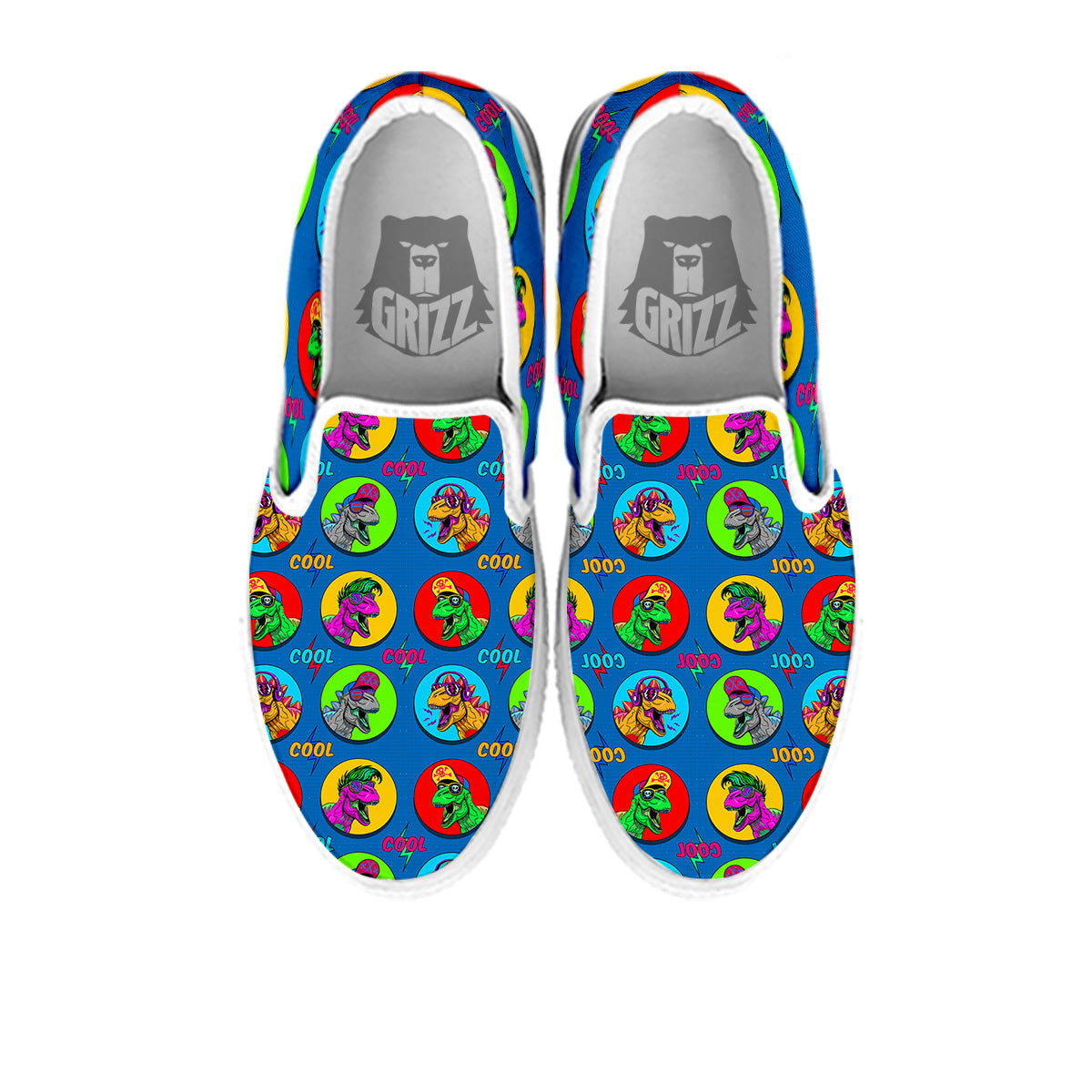 Dinosaurs Pop Art Print Pattern White Slip On Shoes-grizzshop