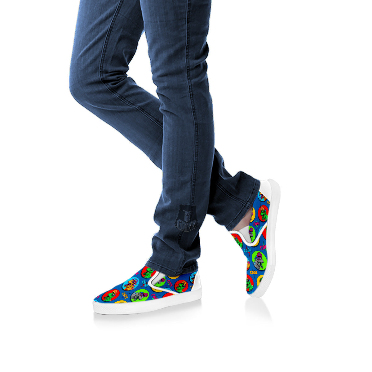 Dinosaurs Pop Art Print Pattern White Slip On Shoes-grizzshop
