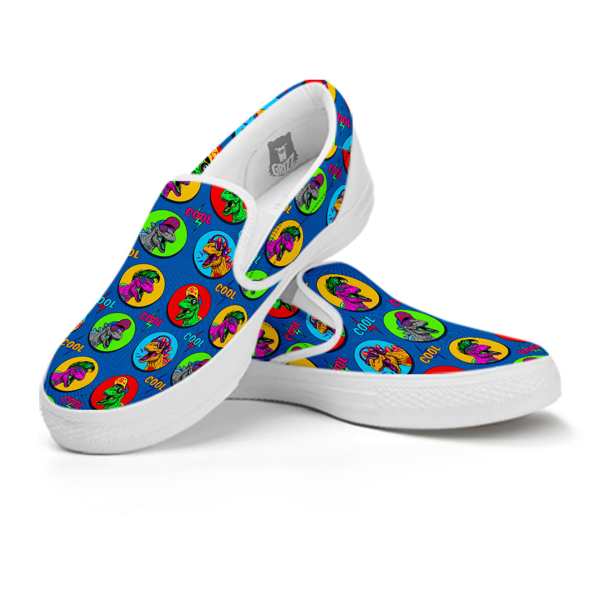 Dinosaurs Pop Art Print Pattern White Slip On Shoes-grizzshop