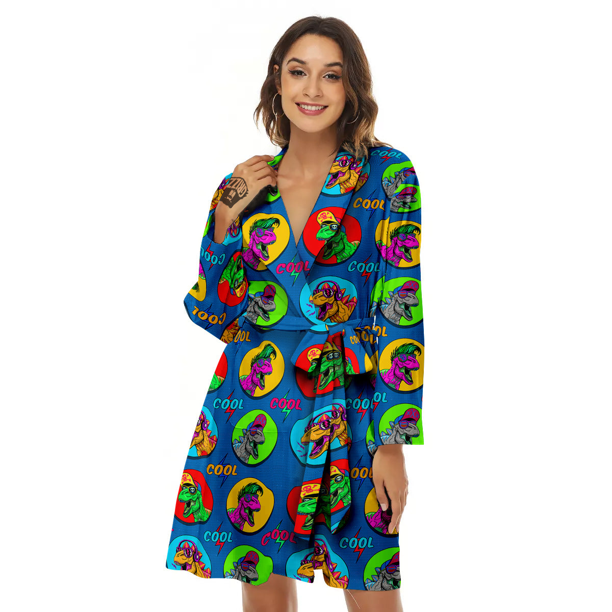 Dinosaurs Pop Art Print Pattern Women's Robe-grizzshop