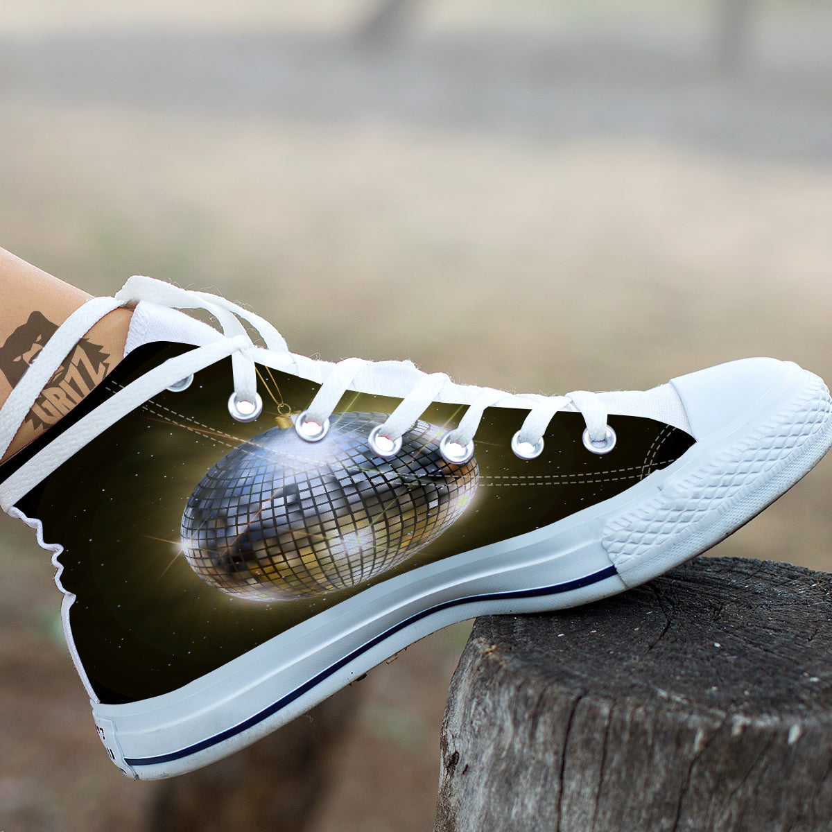 Disco Ball In Night Party Print White High Top Shoes-grizzshop