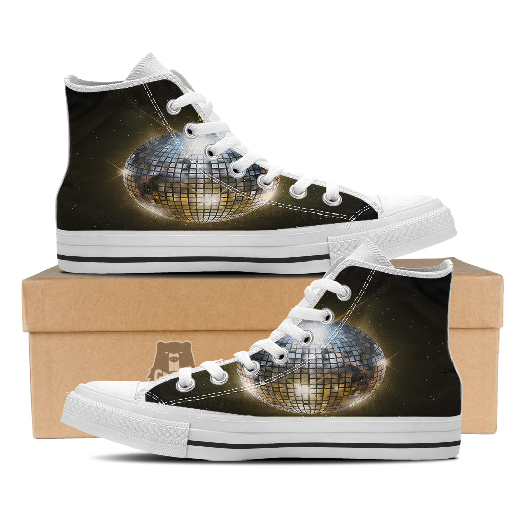 Disco Ball In Night Party Print White High Top Shoes-grizzshop