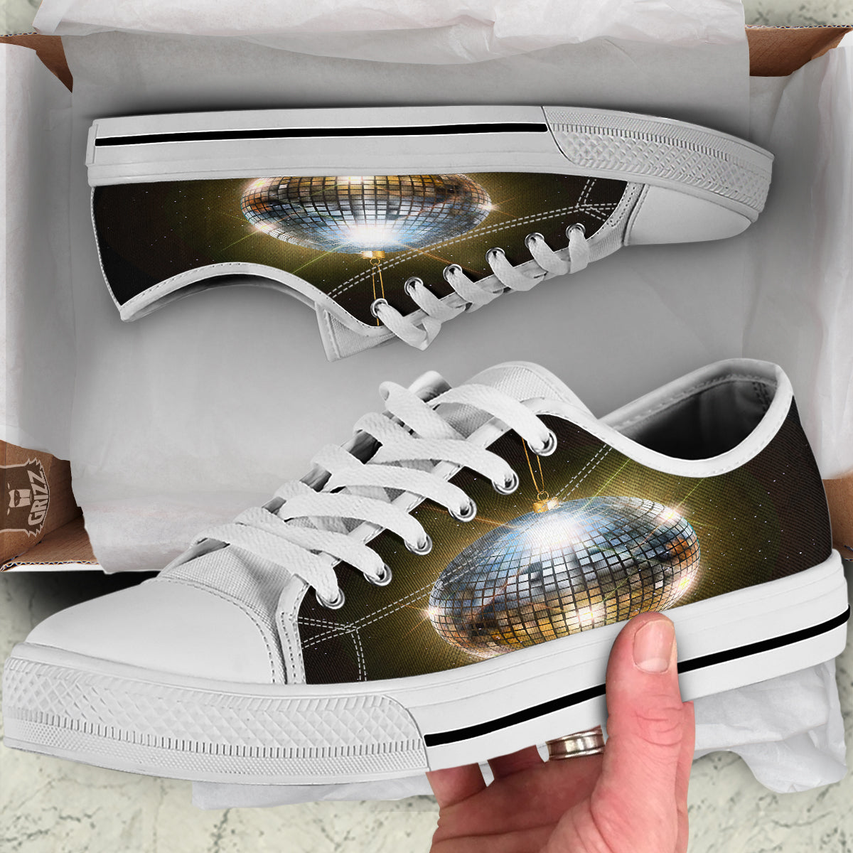 Disco Ball In Night Party Print White Low Top Shoes-grizzshop