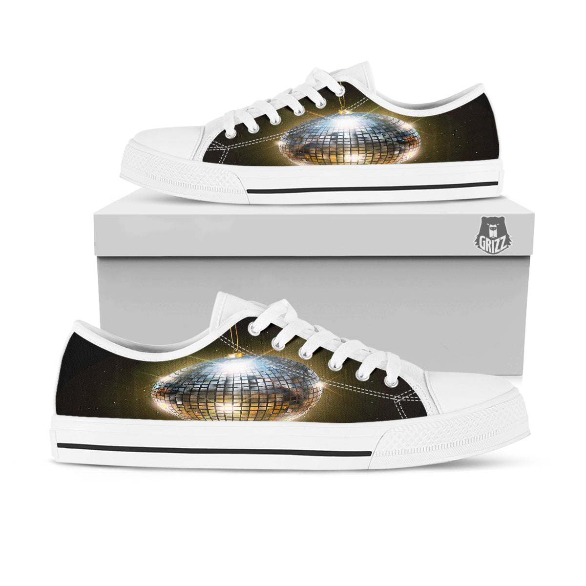 Disco Ball In Night Party Print White Low Top Shoes-grizzshop
