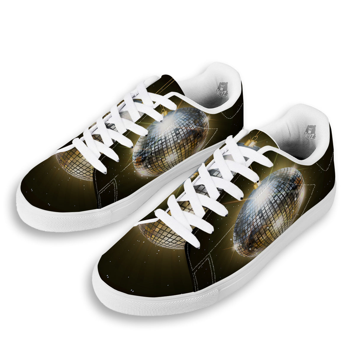 Disco Ball In Night Party Print White Low Top Sneakers-grizzshop