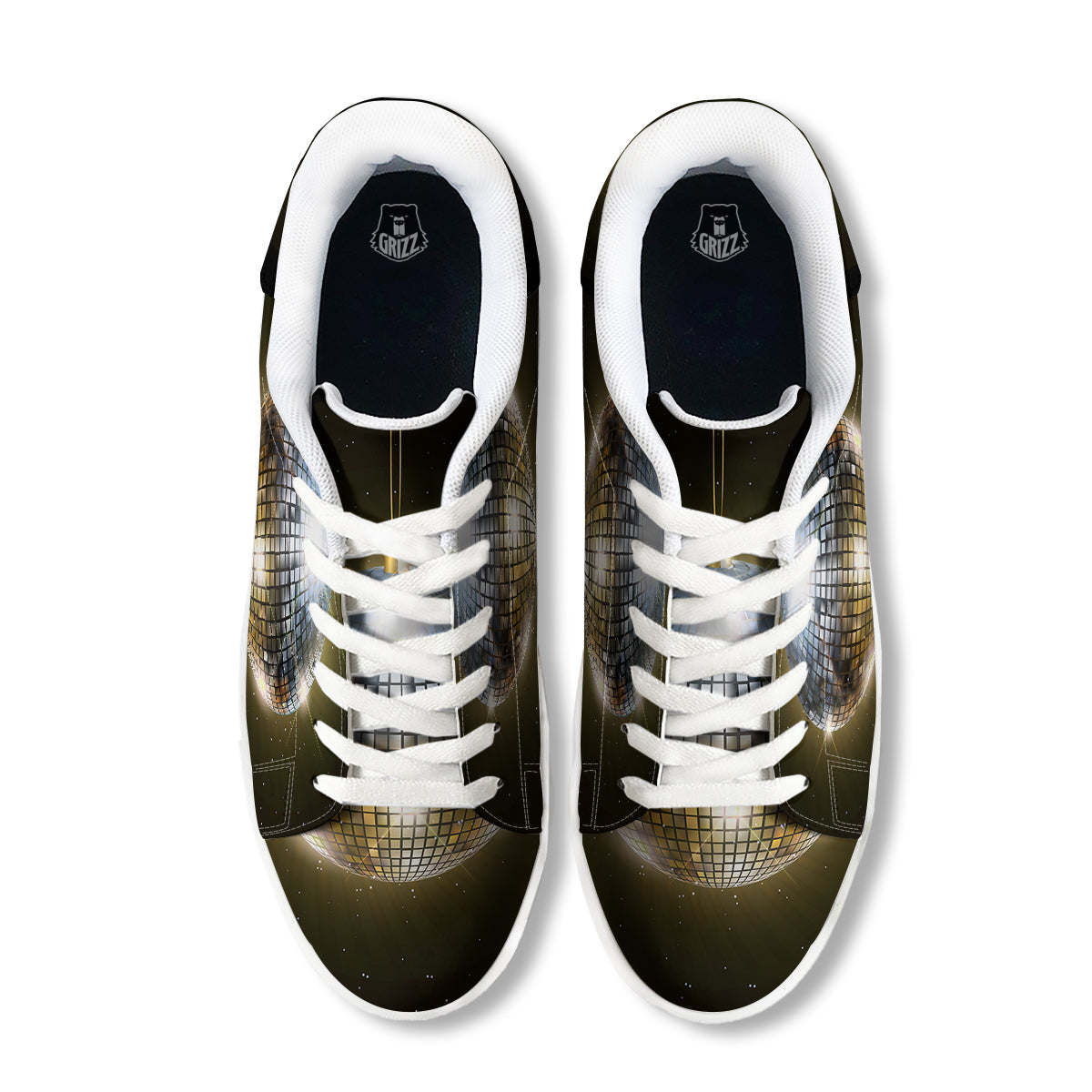 Disco Ball In Night Party Print White Low Top Sneakers-grizzshop