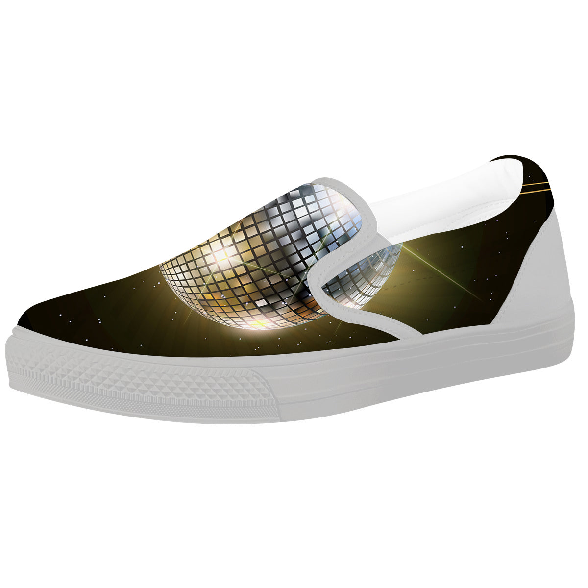 Disco Ball In Night Party Print White Slip On Shoes-grizzshop