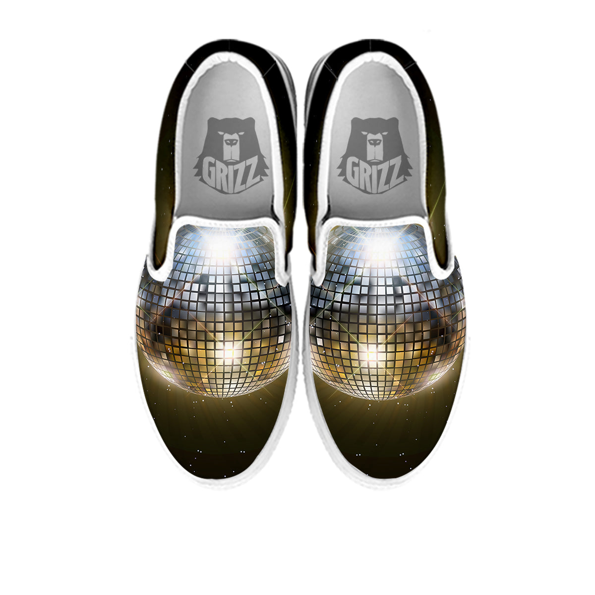 Disco Ball In Night Party Print White Slip On Shoes-grizzshop