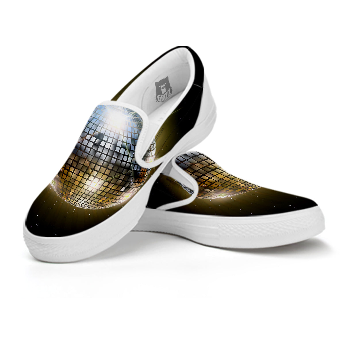 Disco Ball In Night Party Print White Slip On Shoes-grizzshop
