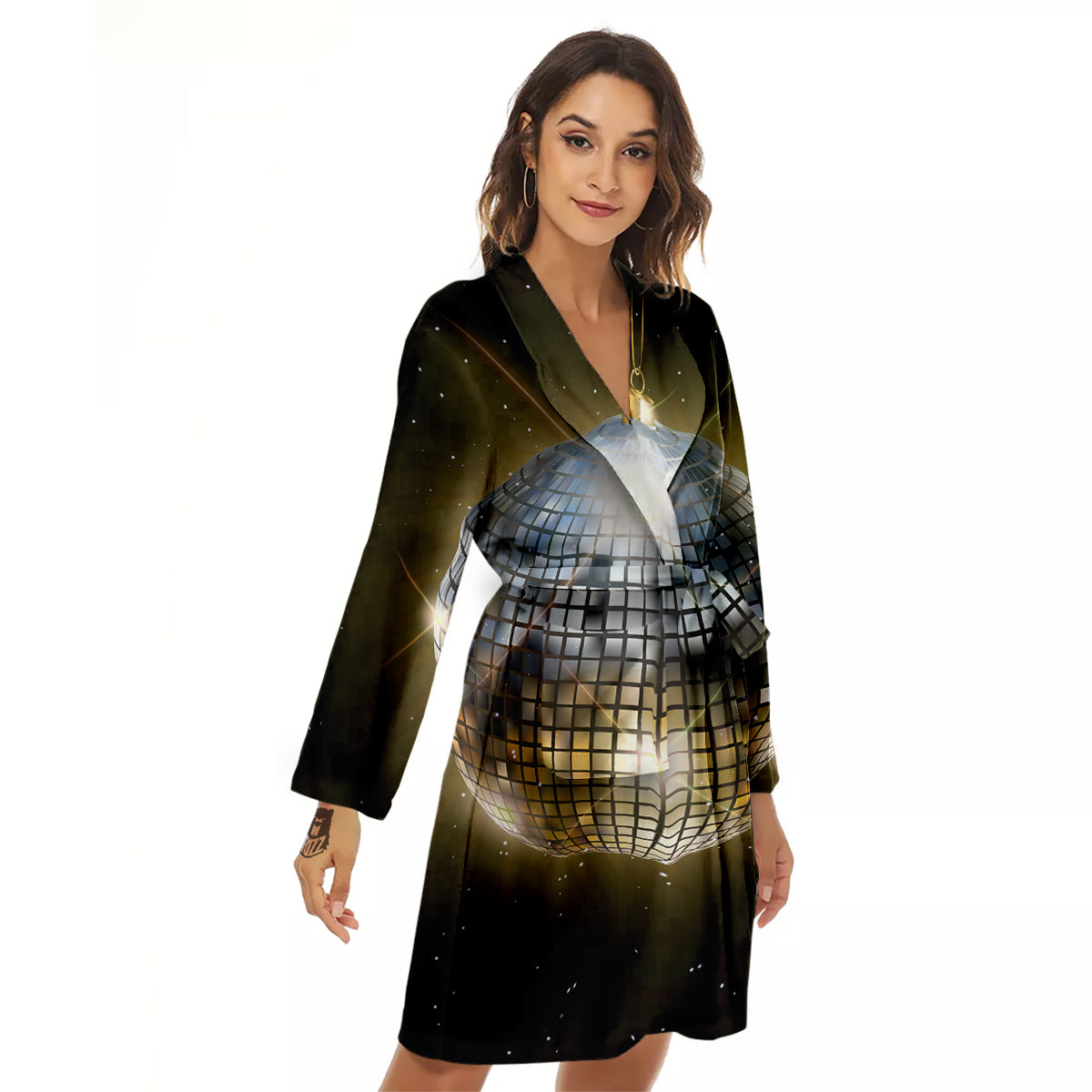 Disco Ball In Night Party Print Women's Robe-grizzshop