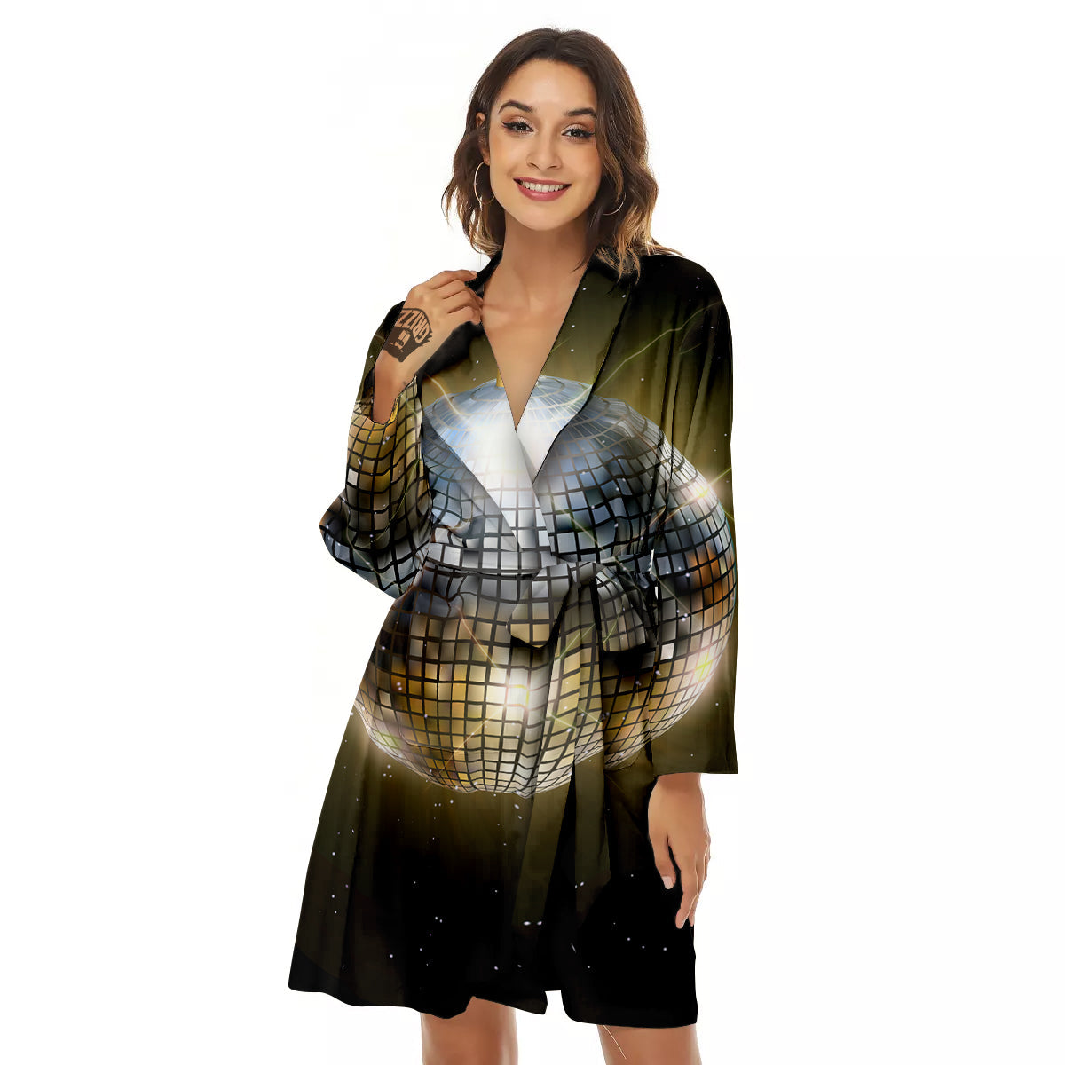 Disco Ball In Night Party Print Women's Robe-grizzshop