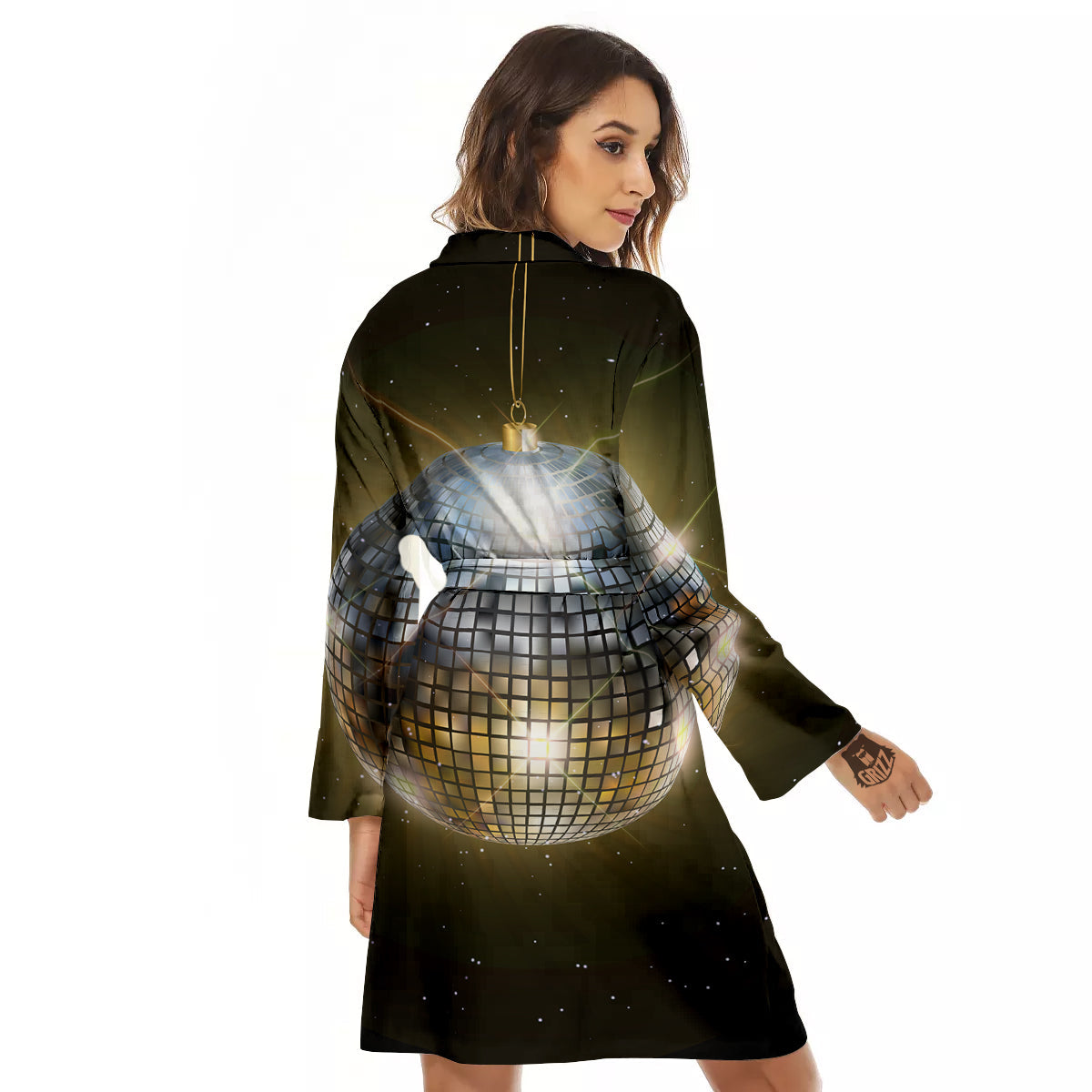 Disco Ball In Night Party Print Women's Robe-grizzshop