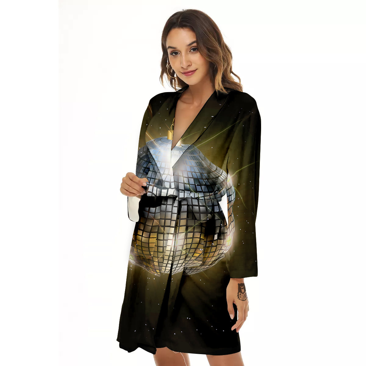 Disco Ball In Night Party Print Women's Robe-grizzshop