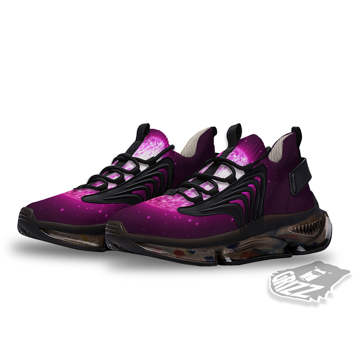 Disco Ball Light Pink Print Black Gym Shoes-grizzshop