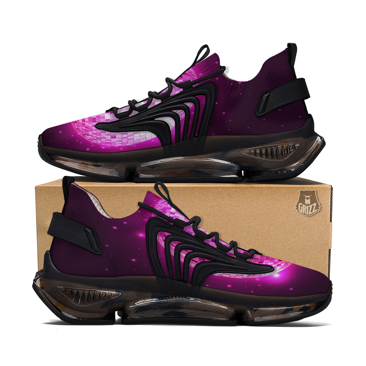 Disco Ball Light Pink Print Black Gym Shoes-grizzshop