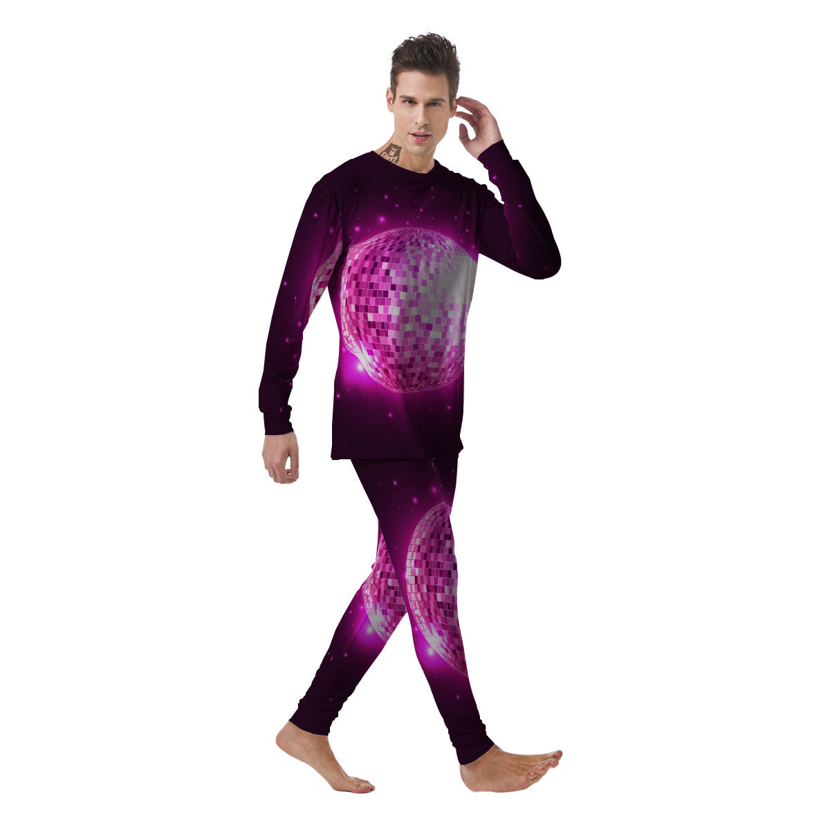 Disco Ball Light Pink Print Men's Pajamas-grizzshop