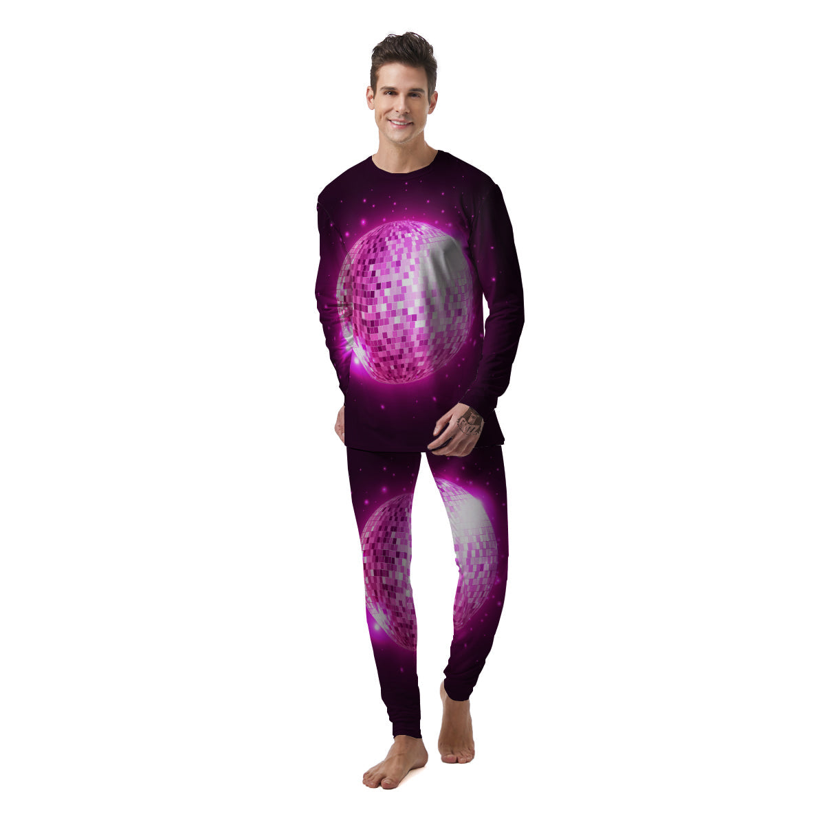 Disco Ball Light Pink Print Men's Pajamas-grizzshop