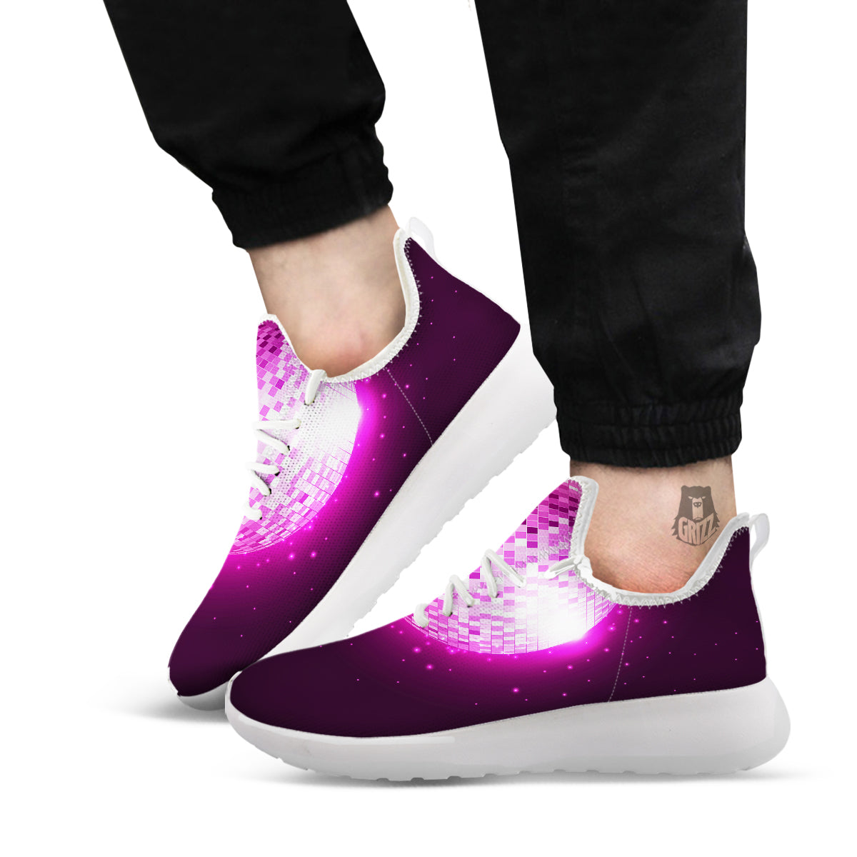 Disco Ball Light Pink Print White Athletic Shoes-grizzshop