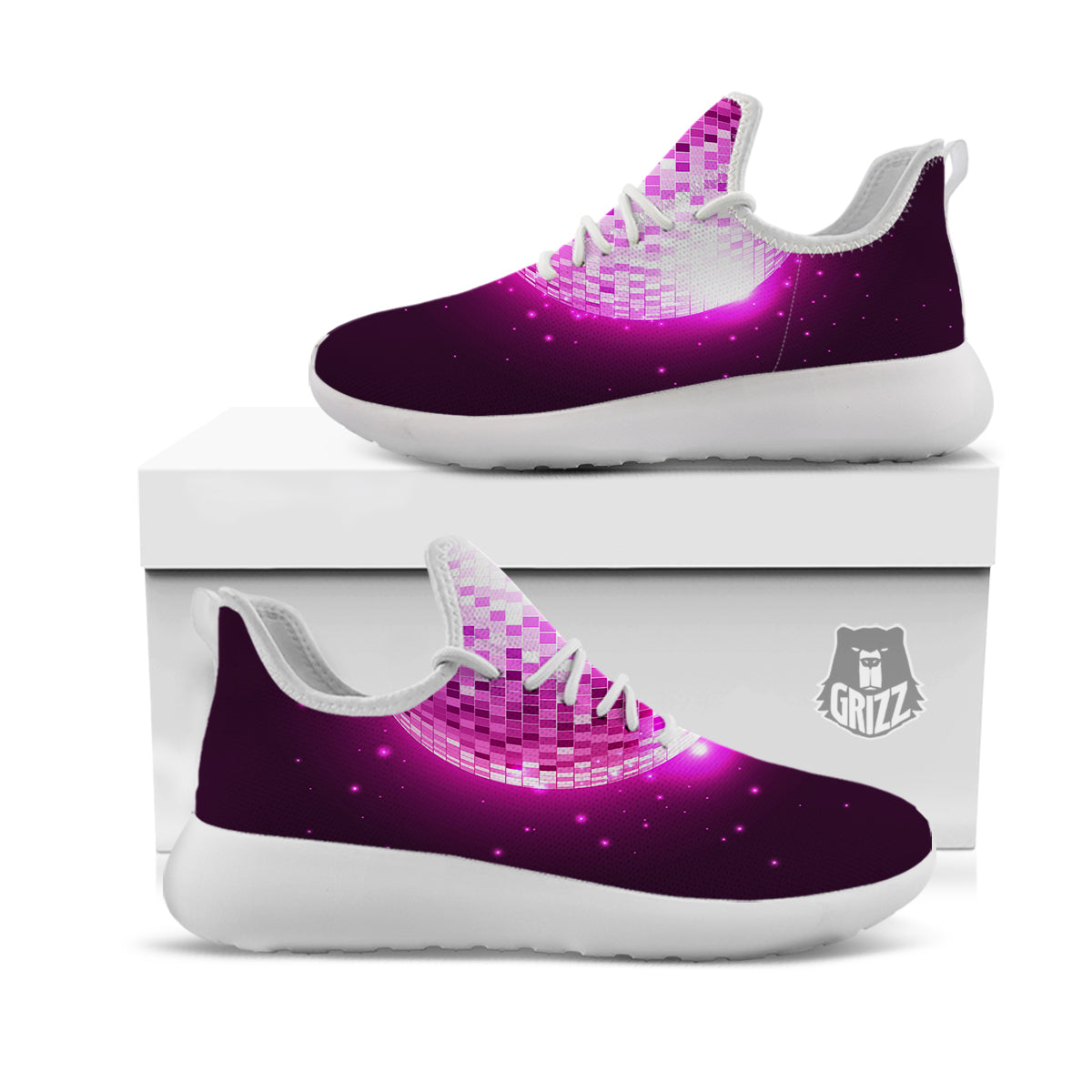 Disco Ball Light Pink Print White Athletic Shoes-grizzshop
